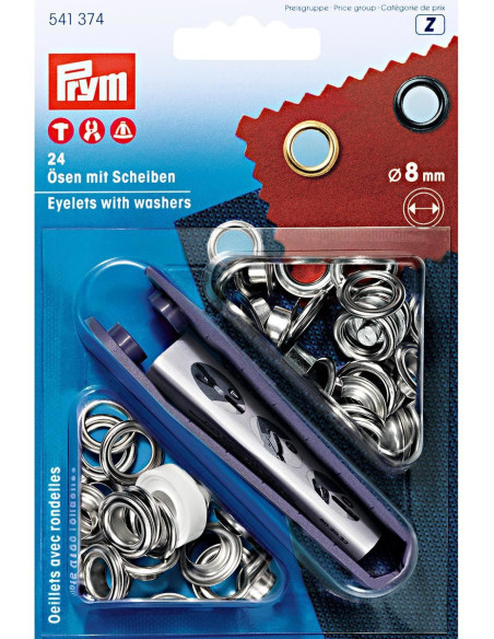 Box mit 24 Ösen 8 mm mit Befestigungswerkzeug - Silber