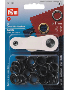 Schachtel mit 15 Ösen 11 mm mit Befestigungswerkzeug - Schwarz