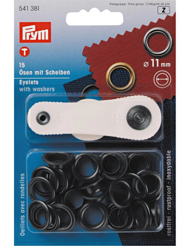 Schachtel mit 15 Ösen 11 mm mit Befestigungswerkzeug - Schwarz