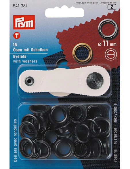 Schachtel mit 15 Ösen 11 mm mit Befestigungswerkzeug - Schwarz