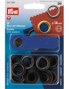 Schachtel mit 10 Ösen 14 mm mit Befestigungswerkzeug - Schwarz