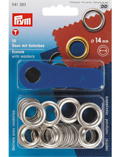 Box 10 Ösen 14 mm mit Befestigungswerkzeug - Silber