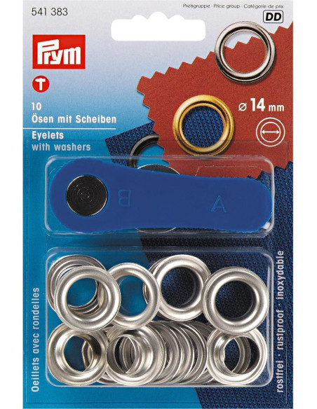 Box 10 Ösen 14 mm mit Befestigungswerkzeug - Silber