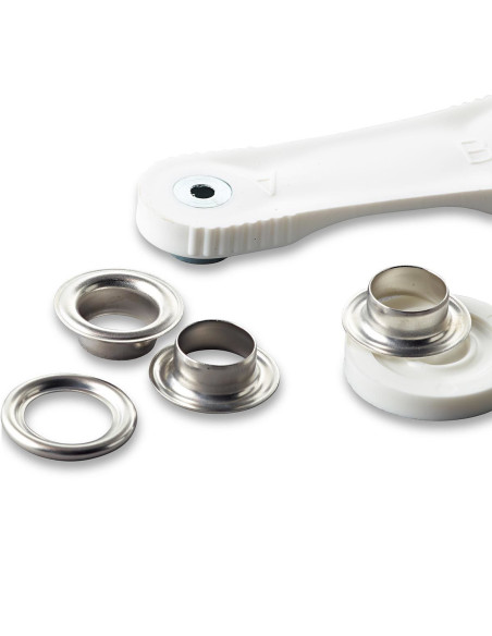 Box 10 Ösen 14 mm mit Befestigungswerkzeug - Silber