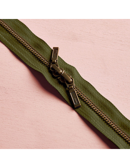 Doppelreißverschluss Messing und Ivy Green 40 cm - Atelier Brunette