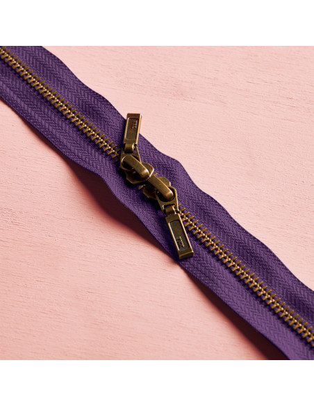 Doppelreißverschluss Messing und Majestic Purple 40 cm - Atelier Brunette