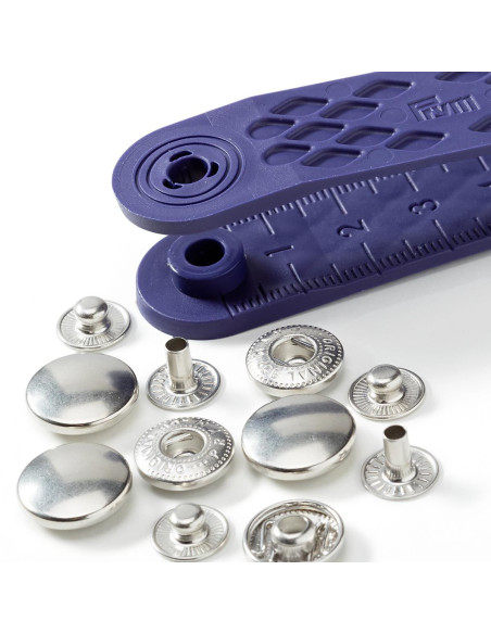 Packung mit 10 Anorak-Druckknöpfen Silber mit Werkzeug 15 mm