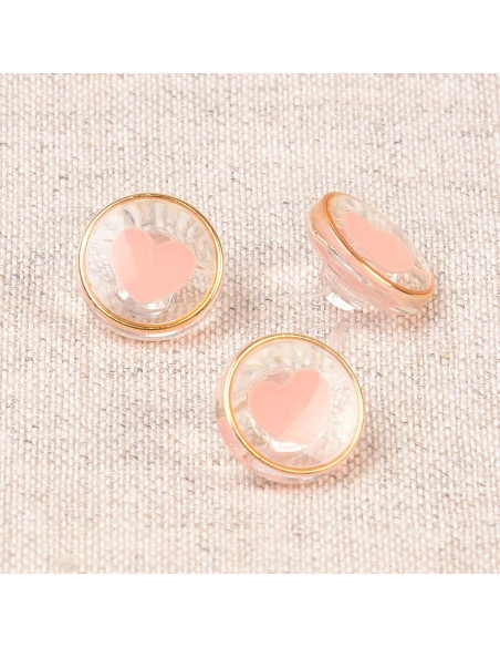 Transparenter Herzknopf 11 mm - Babyrosa