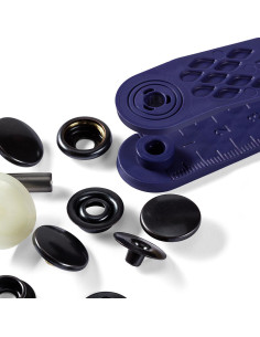 Schachtel mit 10 Druckknöpfen Sport Camping Schwarz mit Werkzeug 15 mm 2