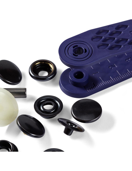 Schachtel mit 10 Druckknöpfen Sport Camping Schwarz mit Werkzeug 15 mm