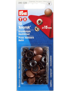 Nachfüllpackung mit 10 Anorak-Druckknöpfen 15 mm Kupfer