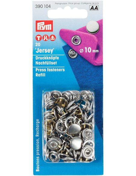 Nachfüllpackung mit 20 Jersey-Druckknöpfen 10 mm Nickel
