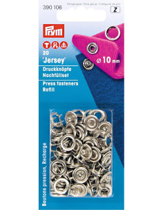 Nachfüllpackung mit 20 Jersey-Druckknöpfen 10 mm Silber