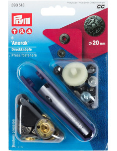 Box mit 6 Anorak-Druckknöpfen Design mit Werkzeug 20 mm
