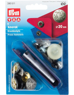 Box mit 6 Anorak-Druckknöpfen Design mit Werkzeug 20 mm