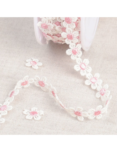 Guipure weiße Gänseblümchen - Rosa und Weiß