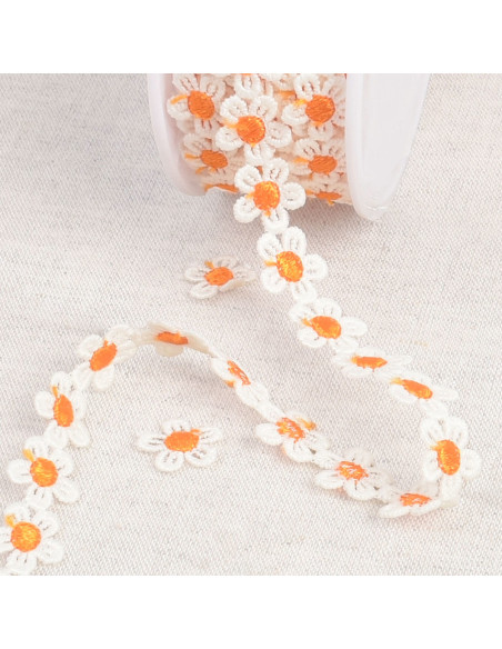 Guipure weiße Gänseblümchen - Orange und Weiß