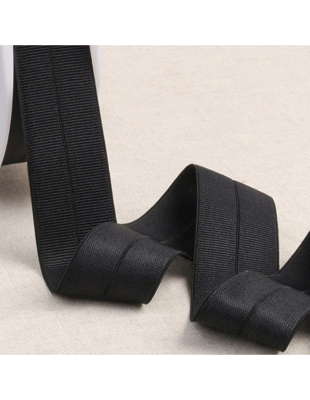 Vorgefaltetes elastisches Schrägband aus Ripsband, 30 mm breit - Schwarz
