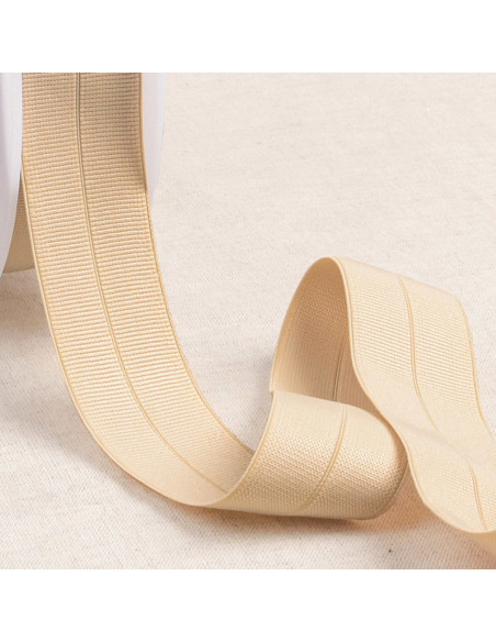 Vorgefaltetes elastisches Schrägband aus Ripsband, 30 mm breit - Beige
