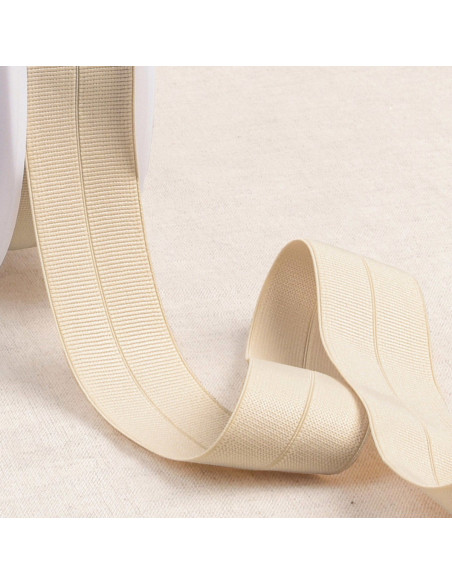 Vorgefaltetes elastisches Schrägband aus Grobband, 30 mm breit - Ecru