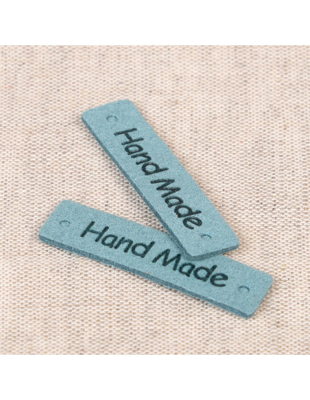 Set von 6 Kunstleder-Etiketten - Hand Made blau