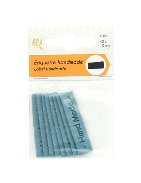 Set von 6 Kunstleder-Etiketten - Hand Made blau
