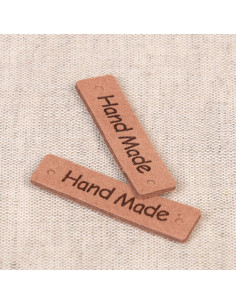 Satz von 6 Kunstleder-Etiketten - Handgemacht braun