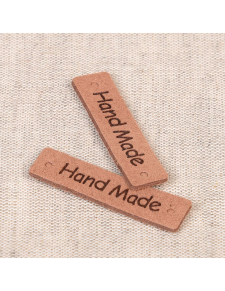 Satz von 6 Kunstleder-Etiketten - Handgemacht braun