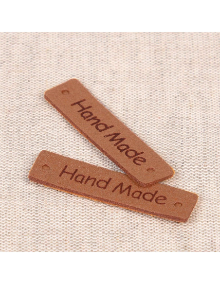 Set von 6 Kunstleder-Etiketten - Hand Made beige