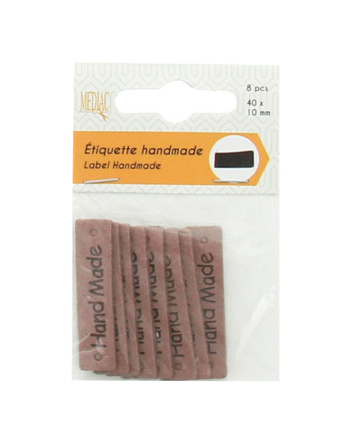 Set von 6 Kunstleder-Etiketten - Hand Made beige