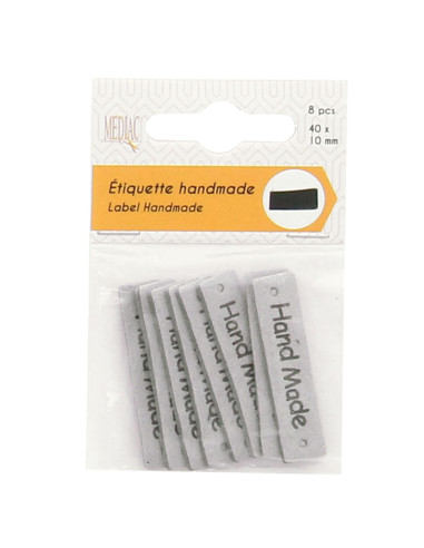 Set von 6 Kunstleder-Etiketten - Hand Made grau