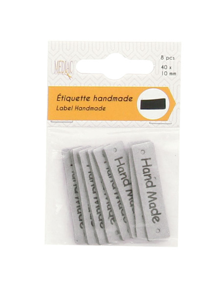Set von 6 Kunstleder-Etiketten - Hand Made grau