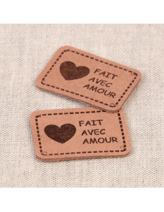 Set von 6 Kunstleder-Etiketten - Mit Liebe gemacht braun