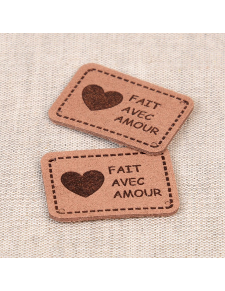 Set von 6 Kunstleder-Etiketten - Mit Liebe gemacht braun