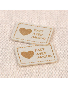 Set aus 6 Kunstleder-Etiketten - Mit Liebe gemacht Elfenbein