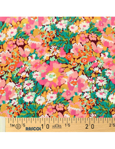 Fantasie-Viskosestoff - Silene braun und rosa