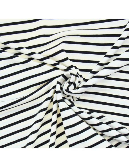 Gestreifter Bretonischer Jersey-Stoff - Ecru und Schwarz