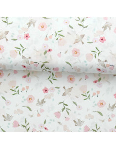 Baumwoll-Popeline-Stoff - Pretty weiß und rosa