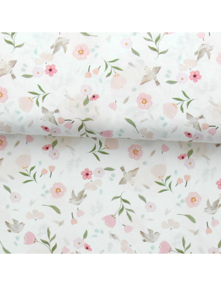 Baumwoll-Popeline-Stoff - Pretty weiß und rosa