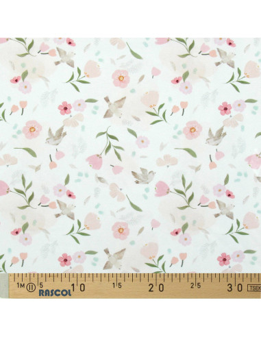 Baumwoll-Popeline-Stoff - Pretty weiß und rosa