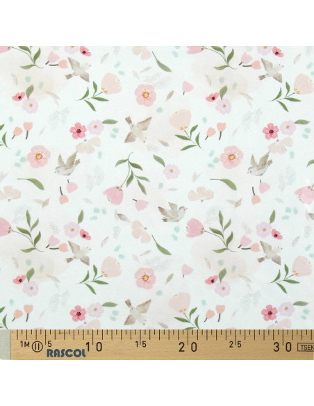 Baumwoll-Popeline-Stoff - Pretty weiß und rosa