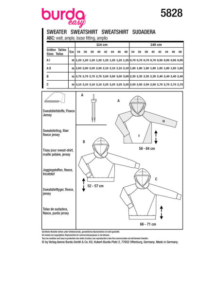 Sweatshirt-Schnittmuster - Burda 5828