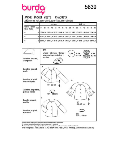 Jackenschnittmuster - Burda 5830