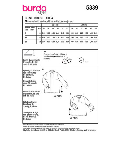 Blusenschnittmuster - Burda 5839