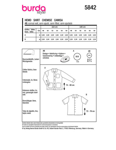 Jacken- und Hemdenschnittmuster - Burda 5842
