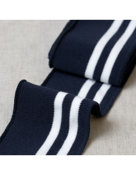 Bündchen an Handgelenken und Taille - Marineblau mit weißen Streifen