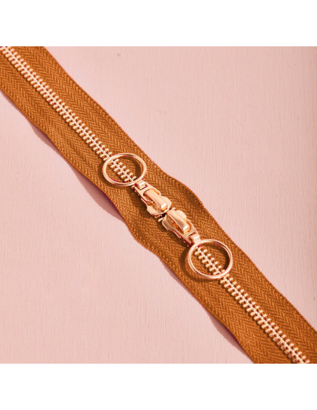 Doppelreißverschluss Gold und Pecan Pie 40 cm - Atelier Brunette
