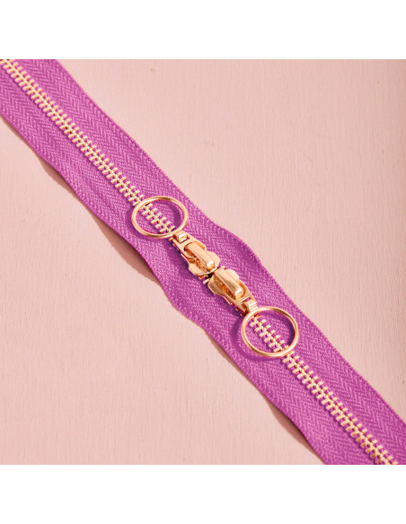 Doppelreißverschluss Gold und Bubble Gum 40 cm - Atelier Brunette