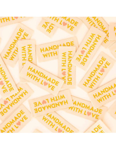 Set von 8 gewebten Etiketten - Handmade with love - Gold