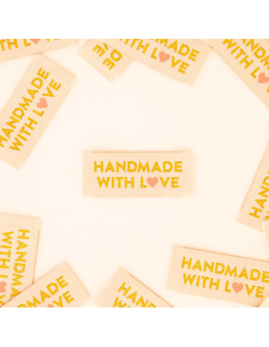 Set von 8 gewebten Etiketten - Handmade with love - Gold